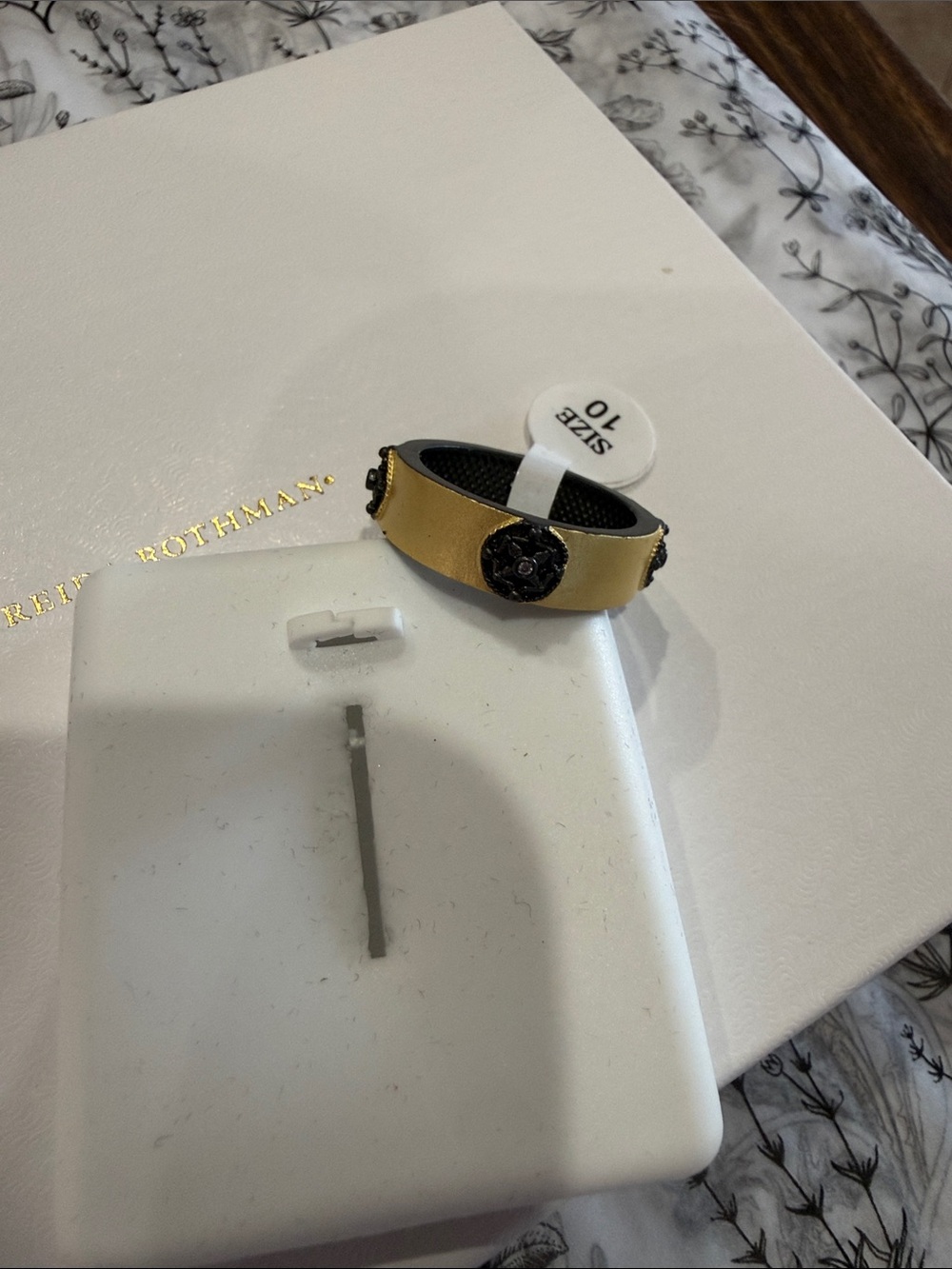 Freida Rothman Sterling Black and Gold Ring - Size 10